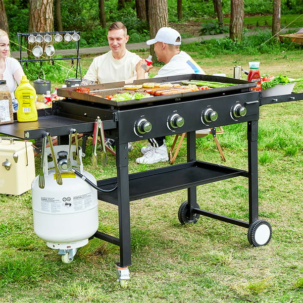 ALPULON 60000BTU 4 Burner Foldable Outdoor Propane Gas Grill , Black