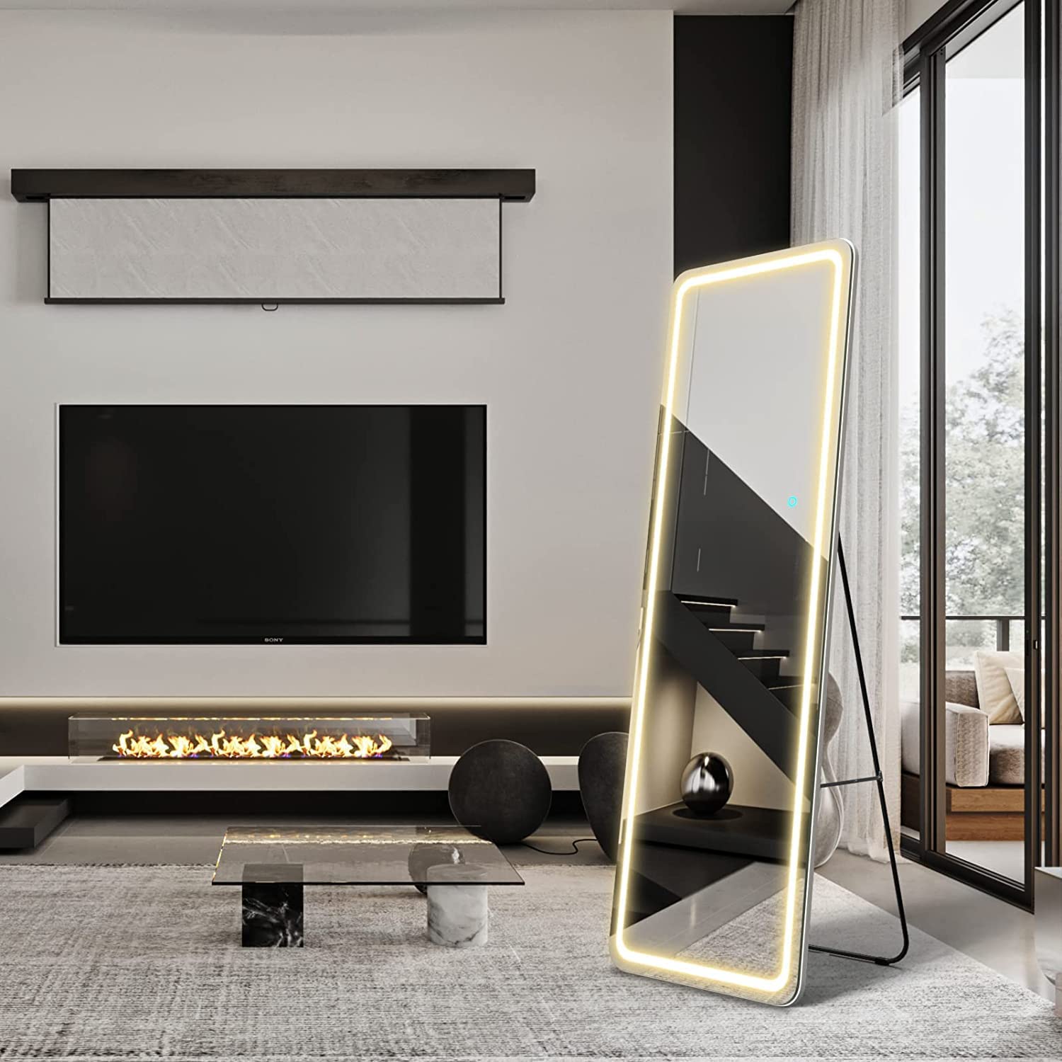 Full Length Floor Mirror with Lights 63x20in