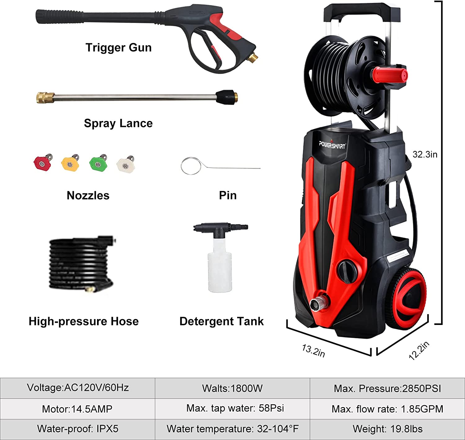 Pressure Washer, 2.5GPM Electric Power Washer,1800W High Pressure Washer