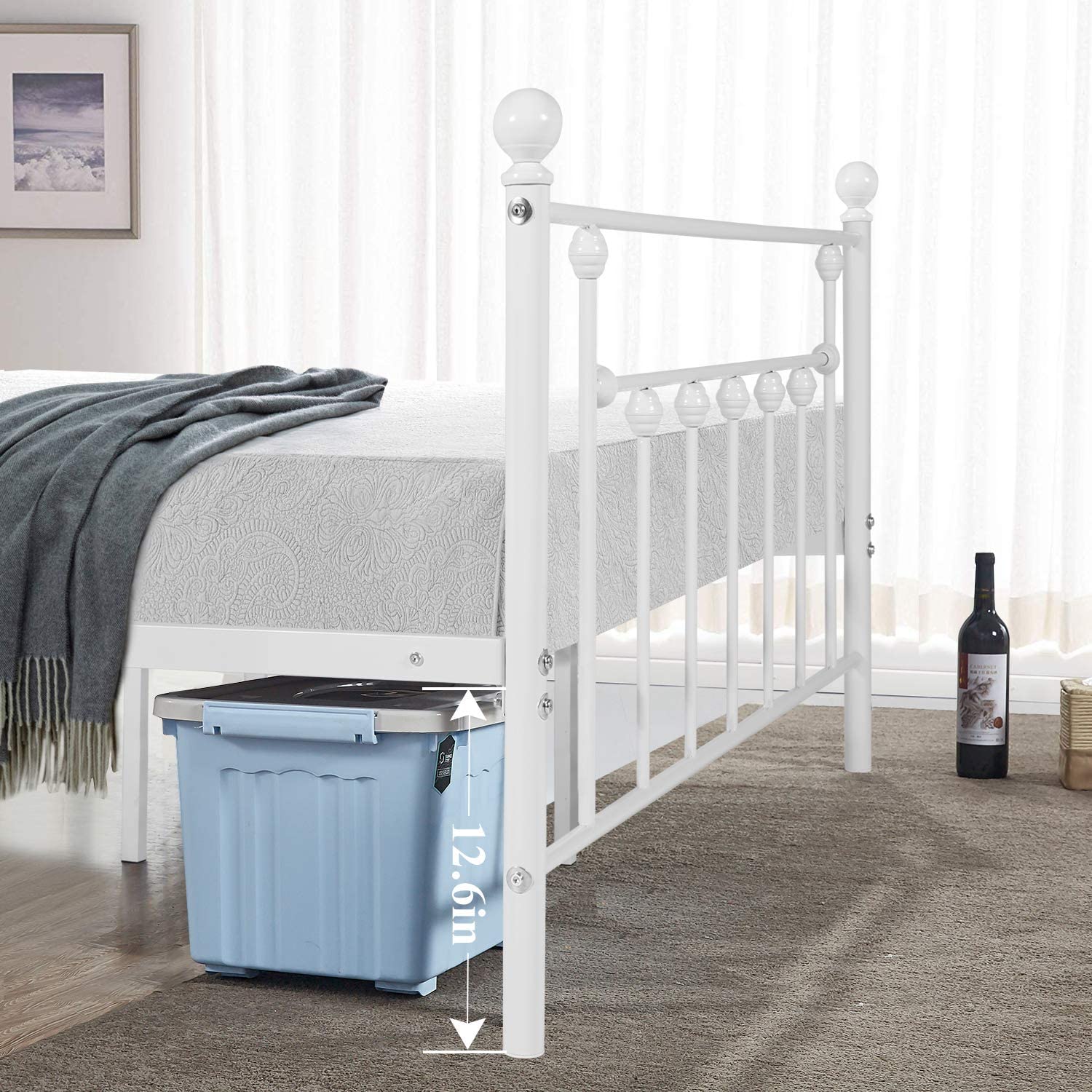 Queen Size Metal Platform Bed Frame with Headboard,White