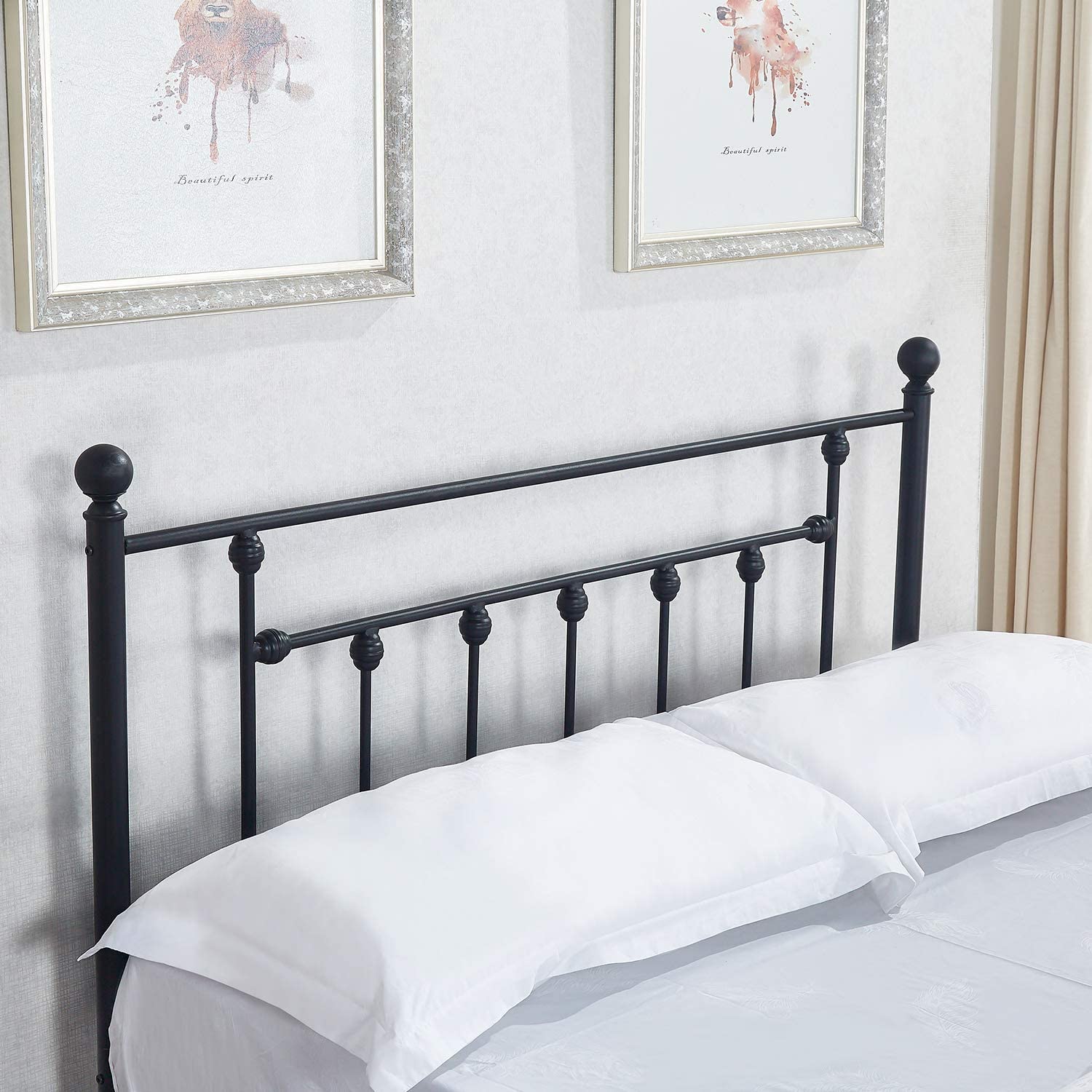 Queen Size Metal Platform Bed Frame with Headboard,Black