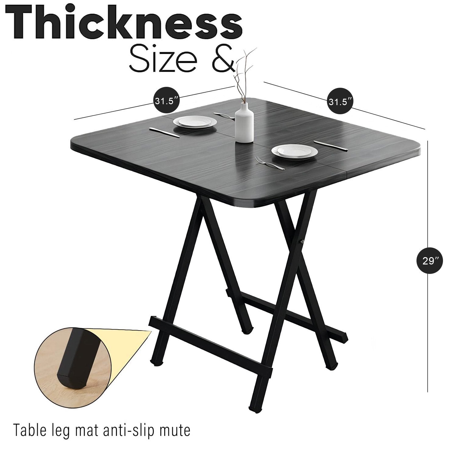 Square Folding Table Portable Indoor Outdoor Picnic Party Dining Camp Tables, Black