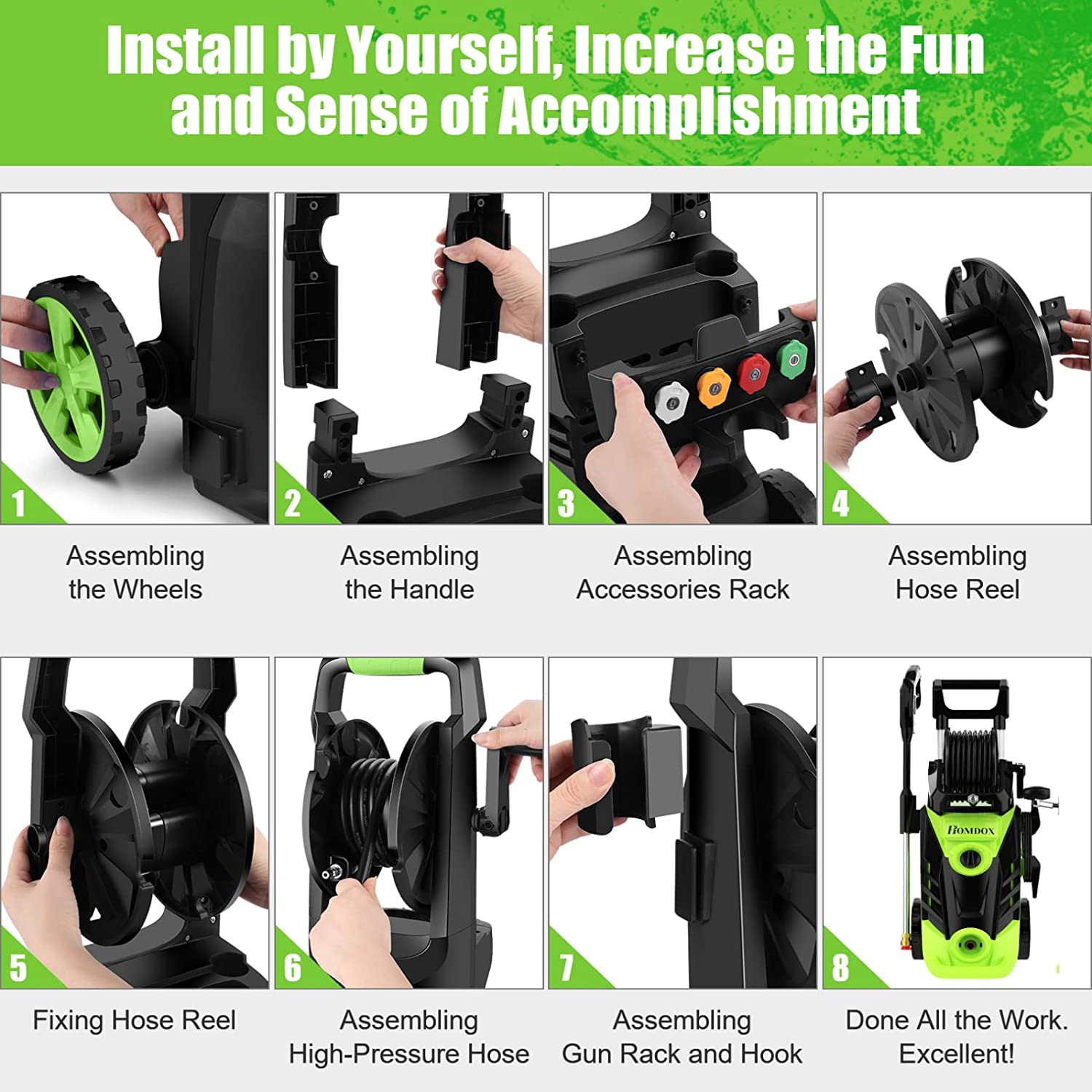 3000PSI Electric High Pressure Washer Machine 2 GPM 2000W w/ Deck Patio Cleaner, Green