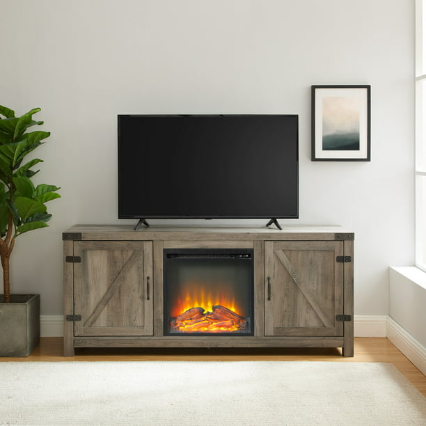 Fireplace TV Stand for TVs up, Black Oak