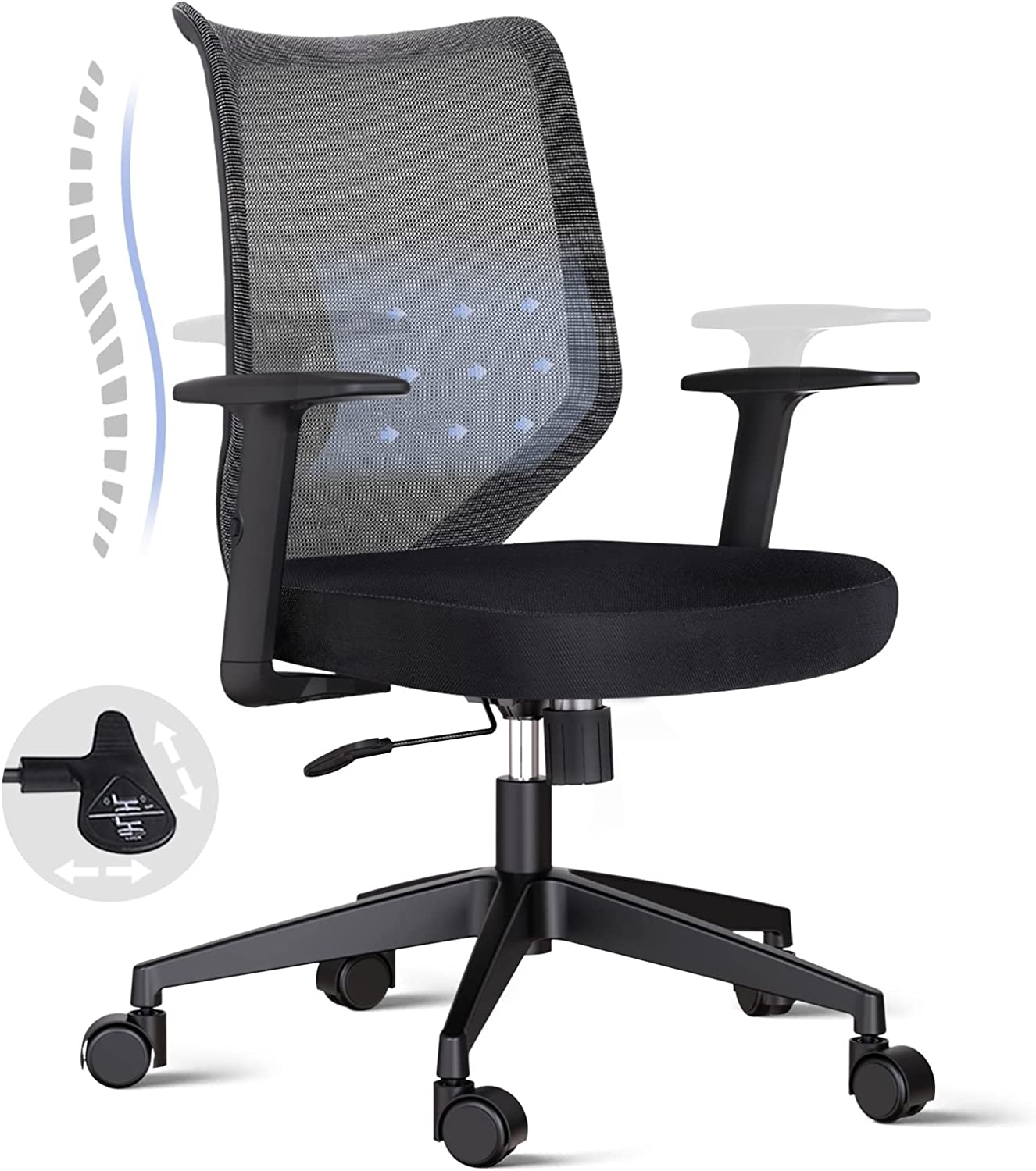 ALPILON Office Chair with Adjustable Arms Mid-Back Desk Chair Black