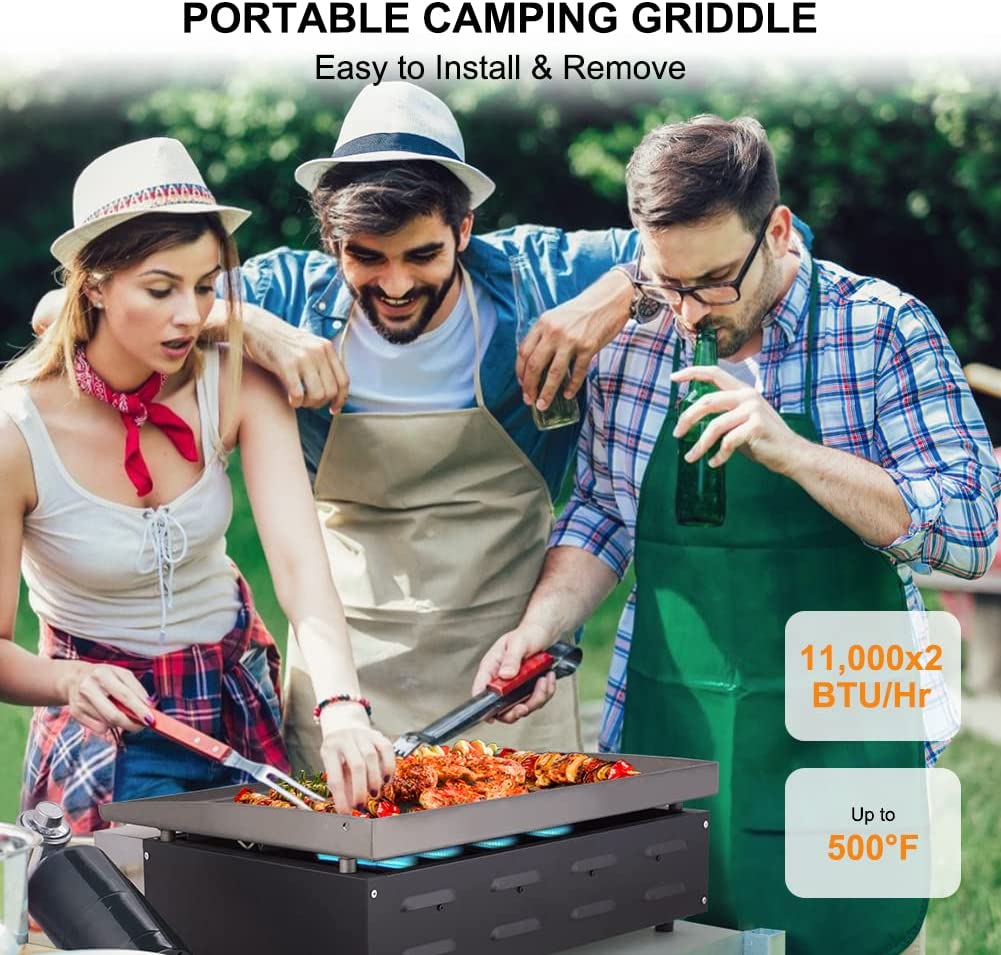 Flat Top Griddle Grill Station,Propane Gas Tabletop Griddle for Camping,Outdoor,Tailgating,Kitchen-BBQ Grill with Knobs  Ignition,22 inch