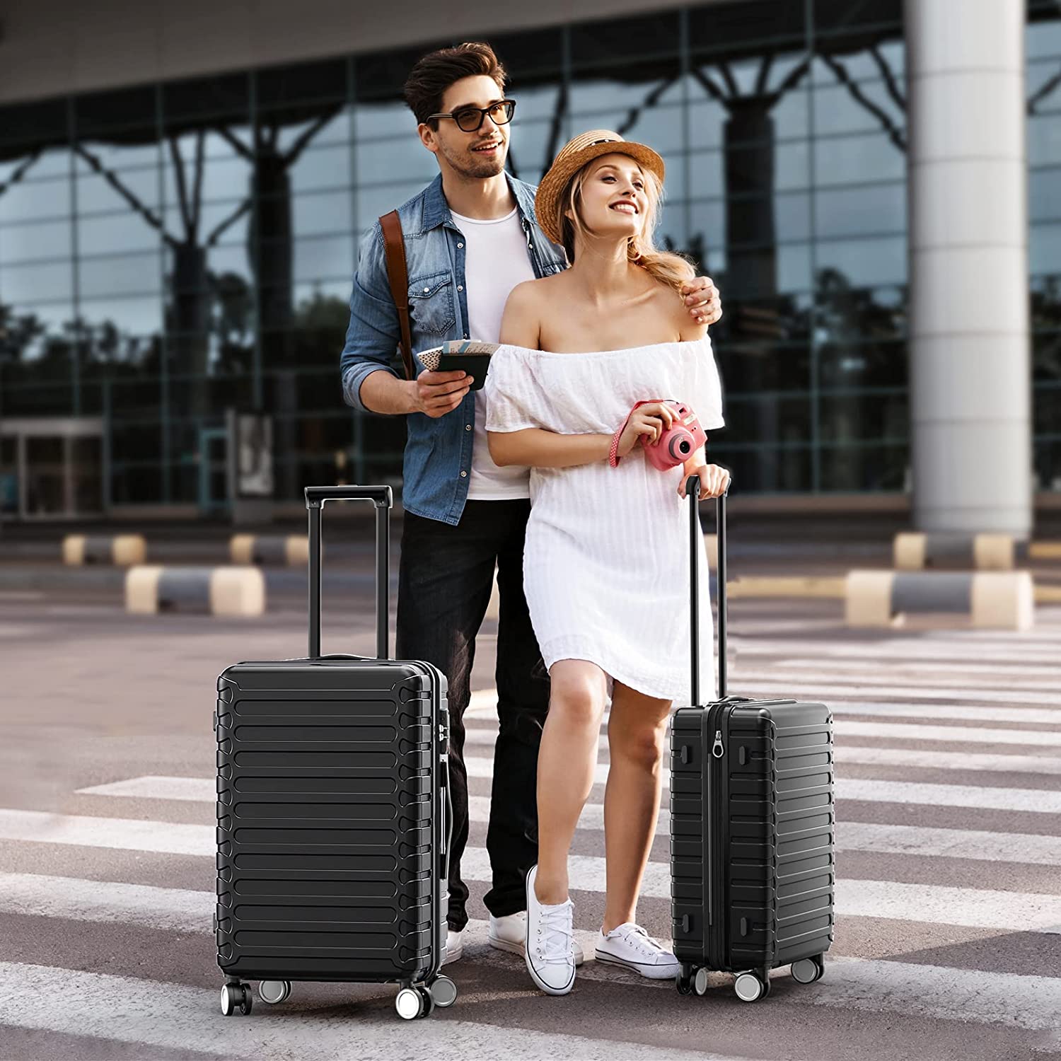 3-Piece Nested Spinner Suitcase Luggage Set with TSA Lock, Black