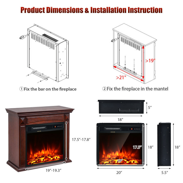 18 Inch 1500W Electric Fireplace Freestanding