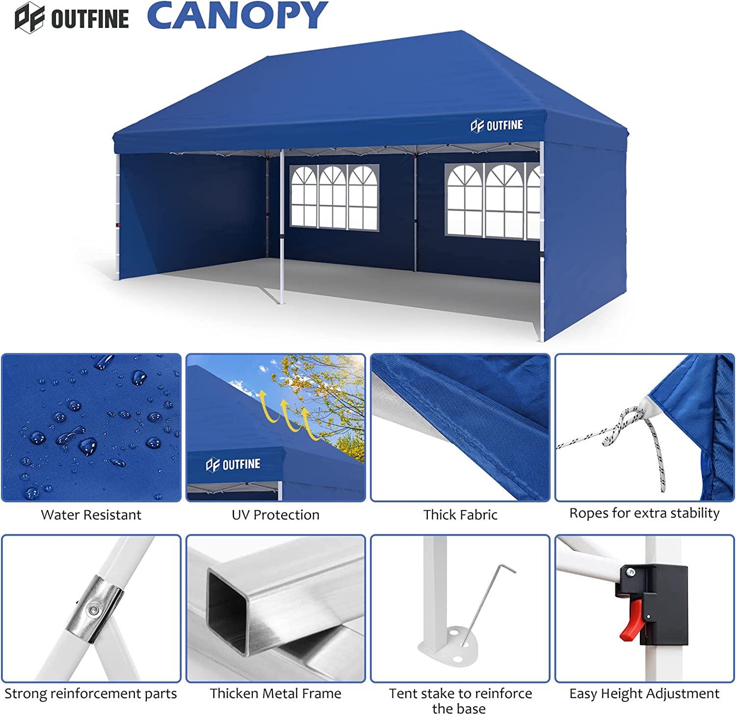 Party Tent 10x20 Patio Canopy Shelter with 3 Removable Side Walls