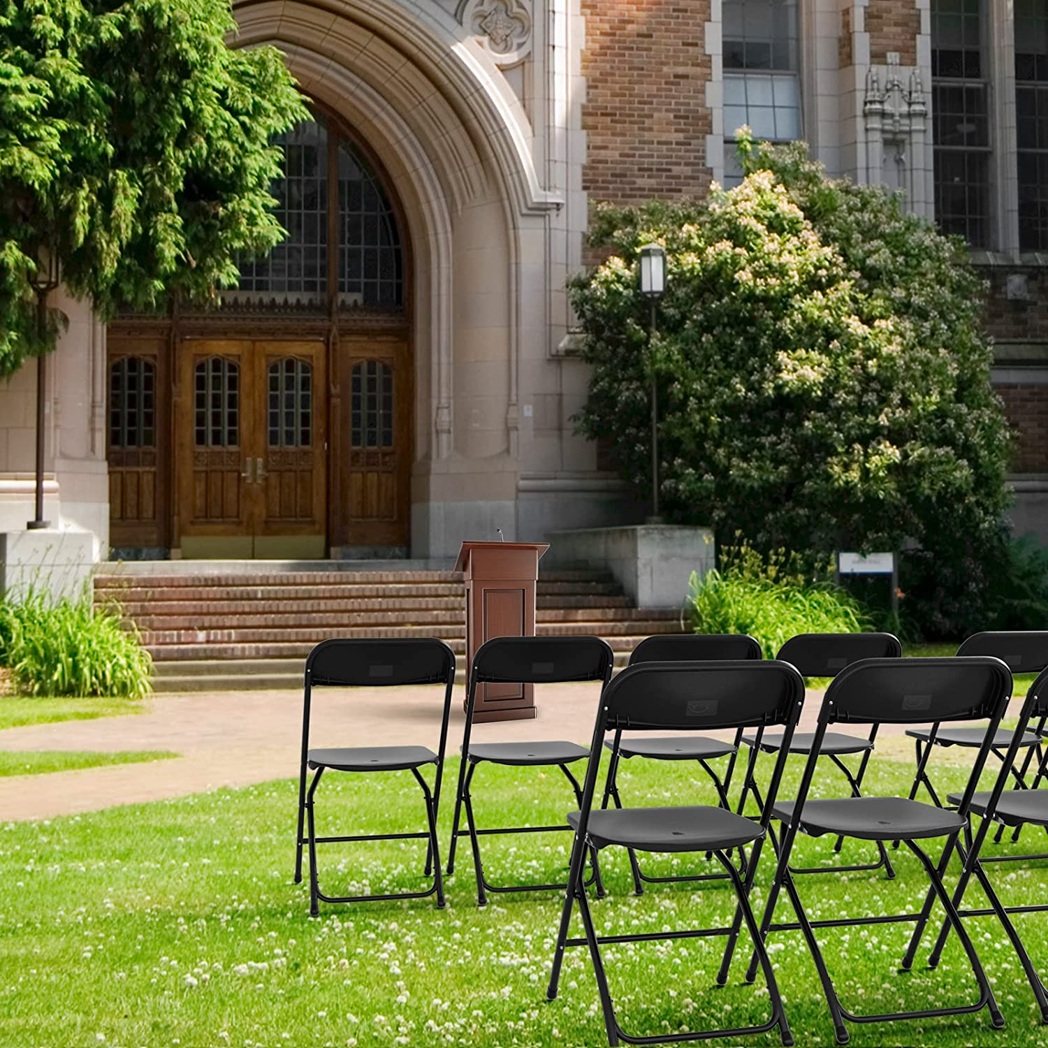 10 Pack Black Plastic Folding Chair, Indoor Outdoor Portable Stackable Commercial Seat with Steel Frame 350lb. Capacity for Events Office Wedding Party Picnic Kitchen Dining