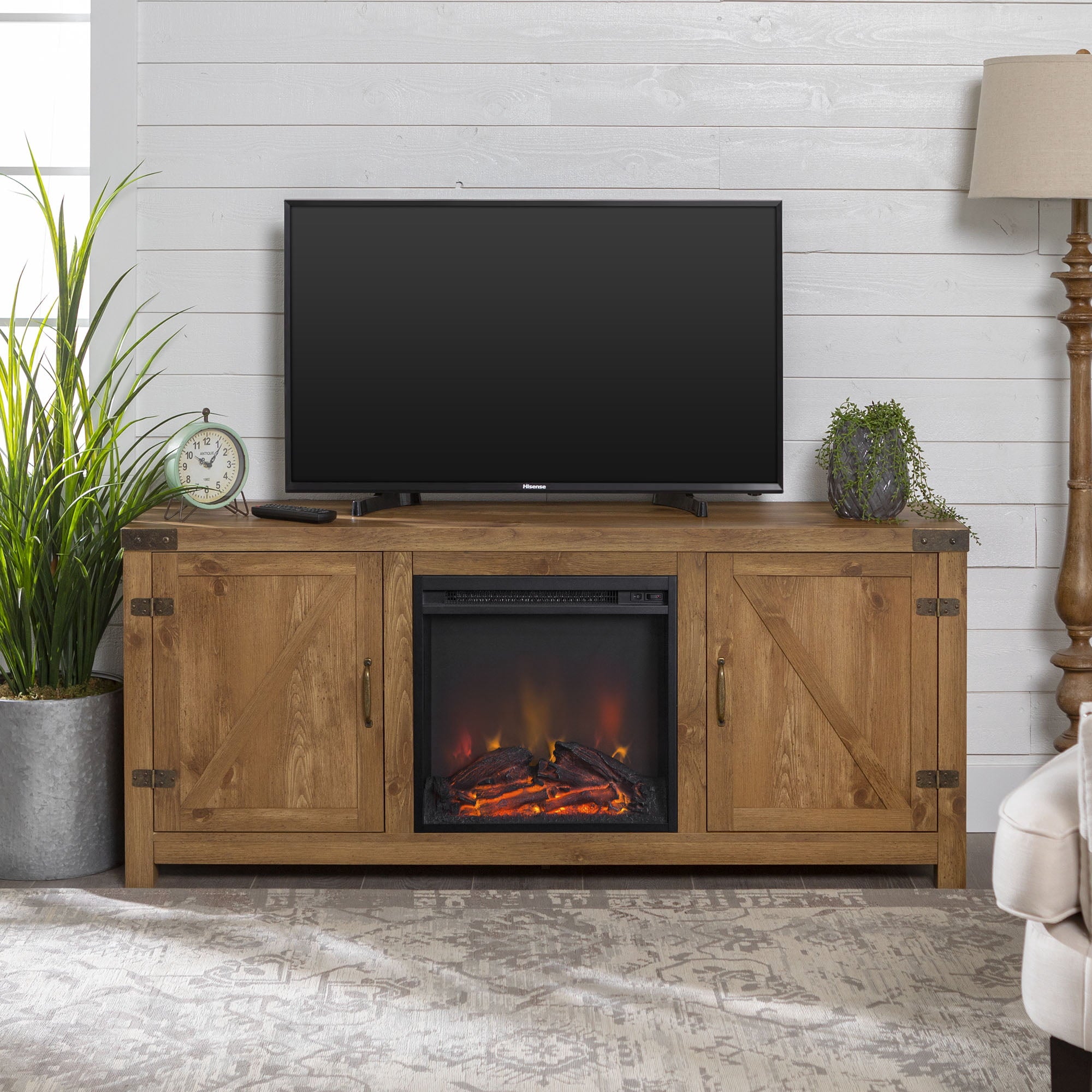 Modern Farmhouse Fireplace TV Stand for TVs up to 65in, Brown
