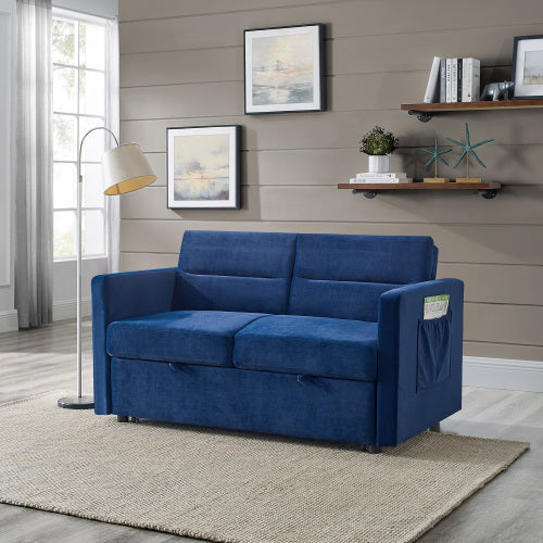 Loveseats Sofa Bed with Pull out Bed£¬Adjsutable Back and Two Arm Pocket£¬Blue