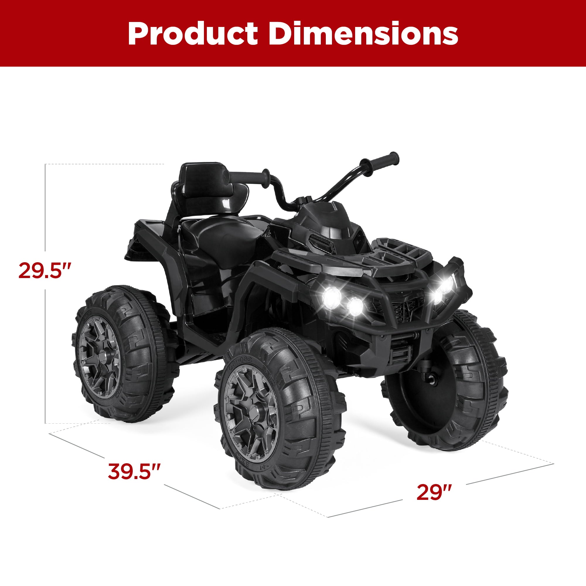 2V Kids Ride-On ATV Quad w/ Bluetooth, 3.7mph Max, Treaded Tires, LED Lights, Radio - Black
