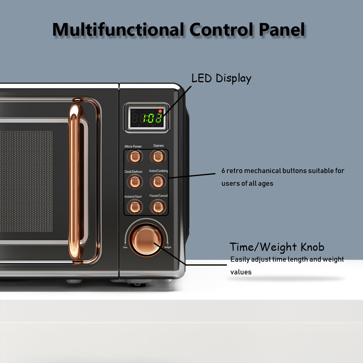 0.7Cu.ft Retro Countertop Microwave Oven 700W LED Display Glass Turntable New