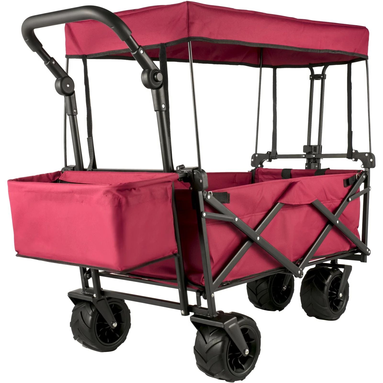 Wagon Cart Red, Foldable Wagon Cart Removable Canopy