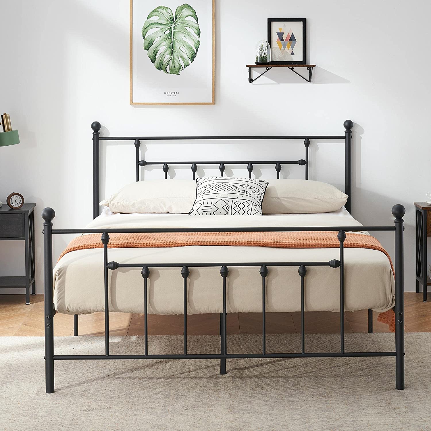 Queen Size Metal Platform Bed Frame with Headboard,Black