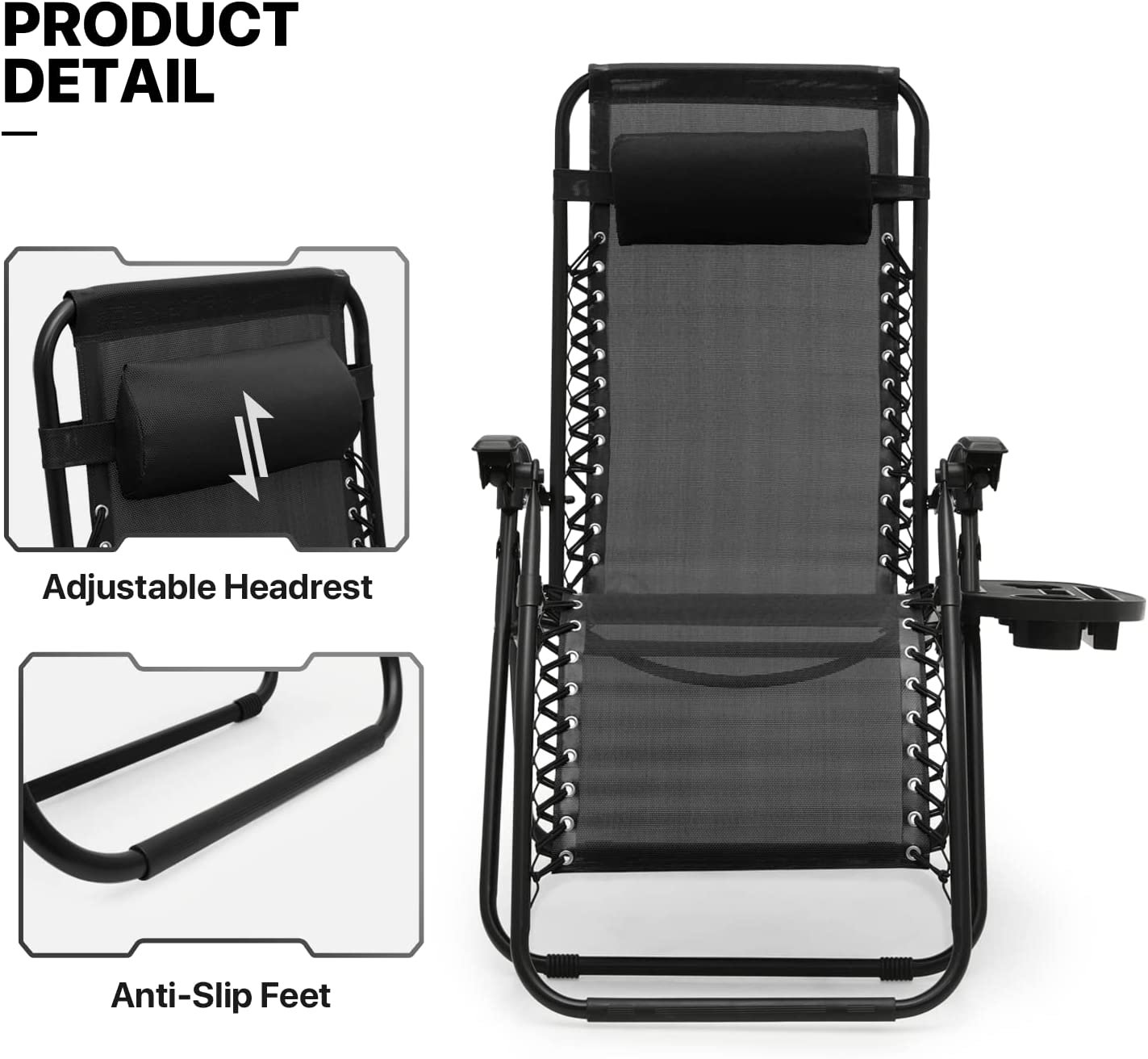 2 Pack Utility Tray Steel Zero-Gravity Chair - Black and Gray