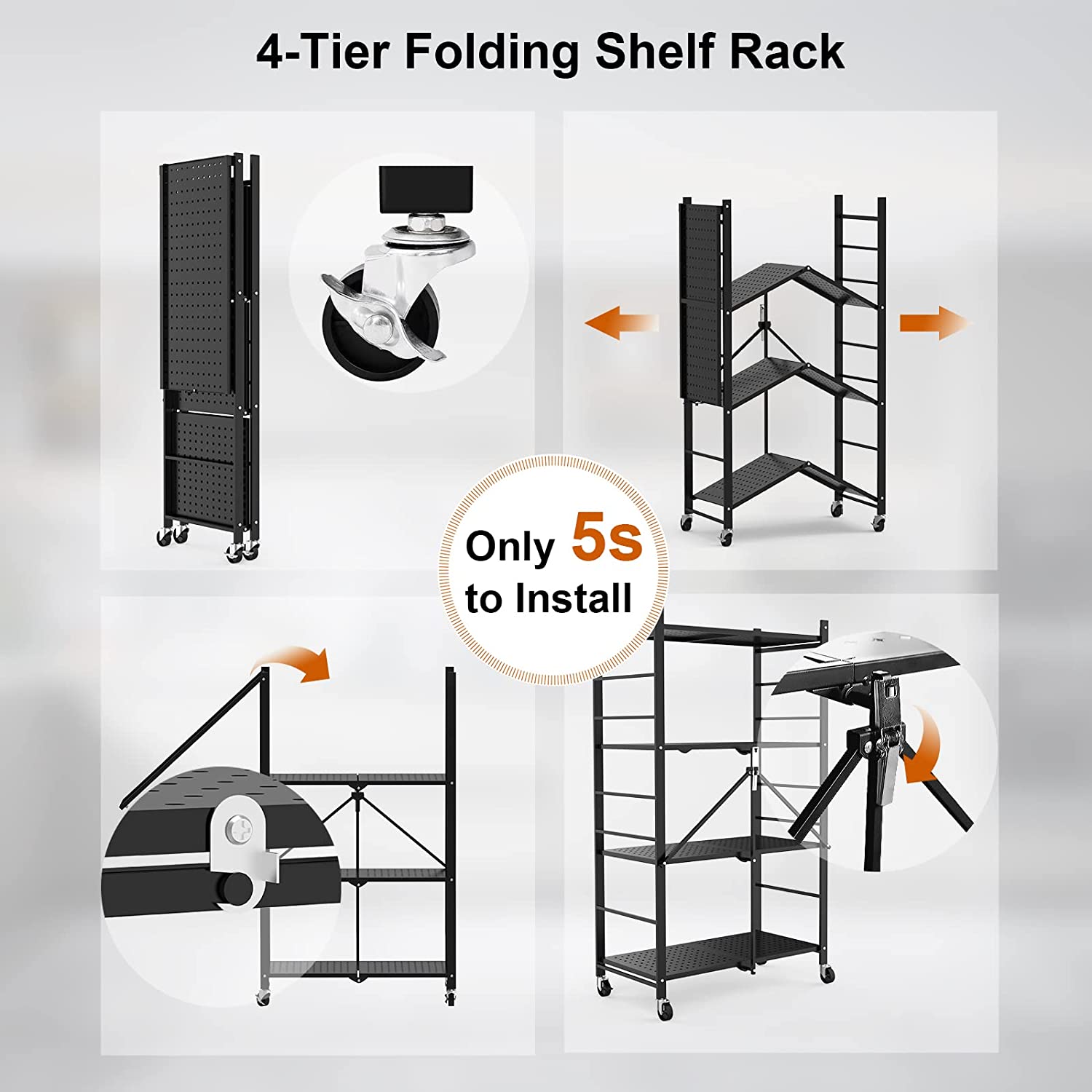 4 Tier Foldable Shelves for Storage Folding Shelf Unit