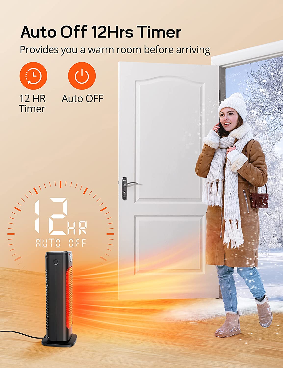 Space Heater, 1500W Heaters for Indoor Use with Thermostat, 3S Fast PTC Ceramic Heating, Overheat Protection, 90¡ã Oscillating, 12H Timer, Remote Control Electric Heater for Bedroom Large Room