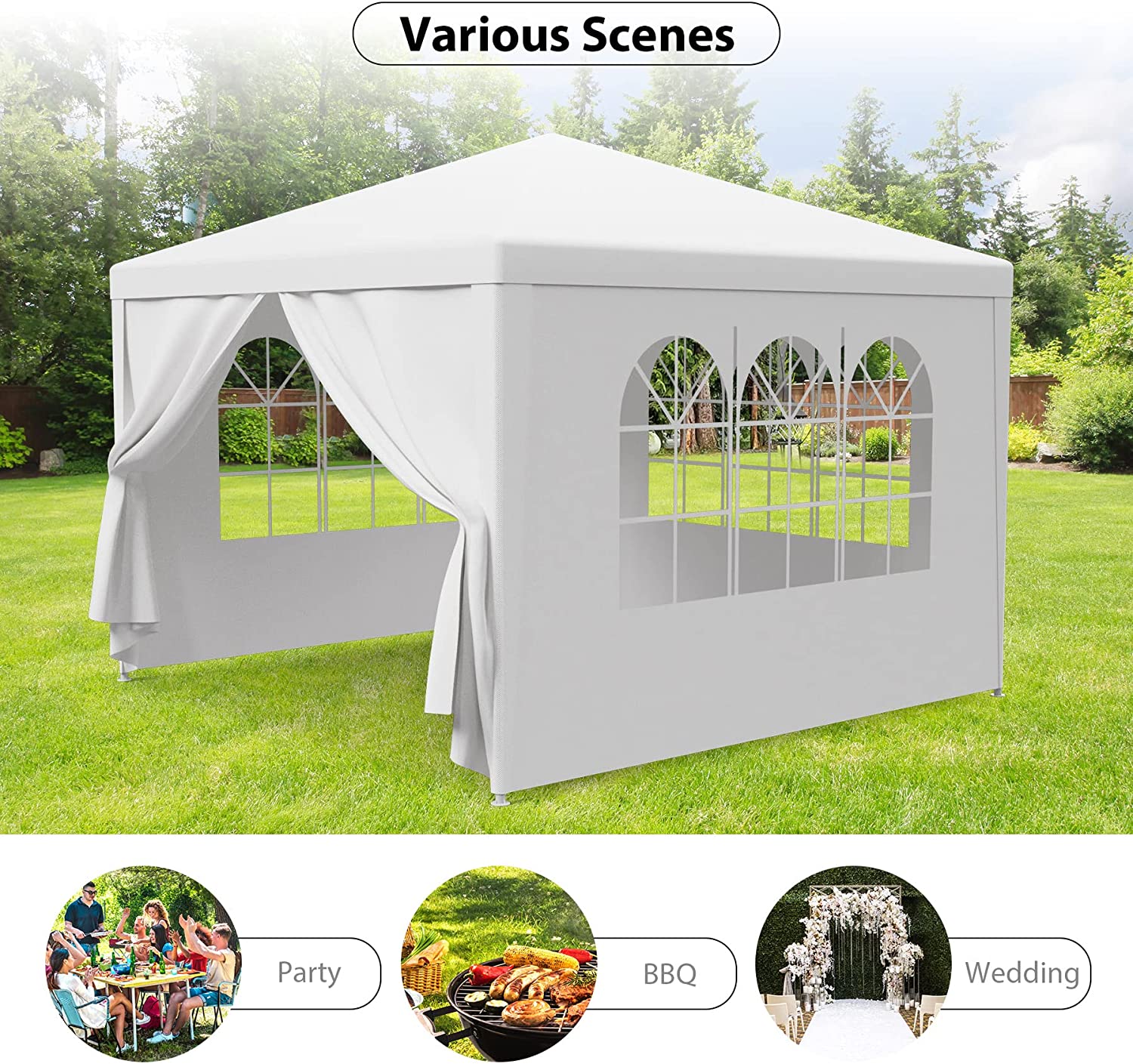 10 X 10 Outdoor Wedding Party Tent Camping Shelter Gazebo Canopy with Removable Sidewalls Easy Set Gazebo BBQ Pavilion Canopy Cater Events (10x10)