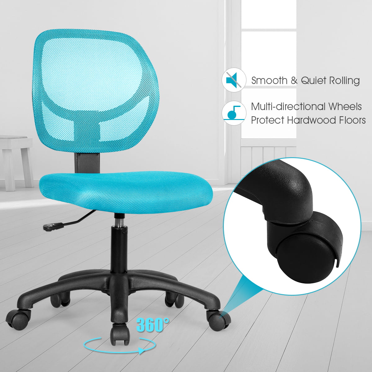 Mesh Office Chair Low-Back Armless Computer Desk Chair Adjustable Height Blue
