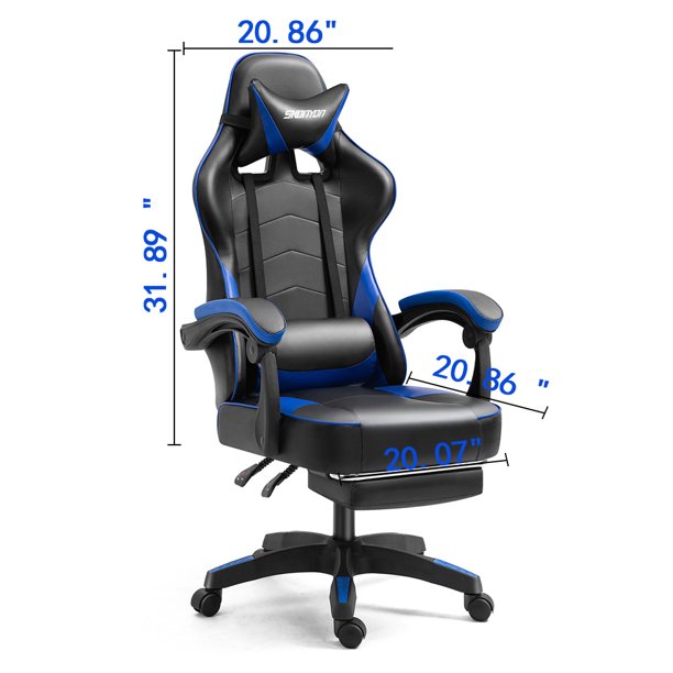 Ergonomic Swivel Gaming Chair, Blue and Black