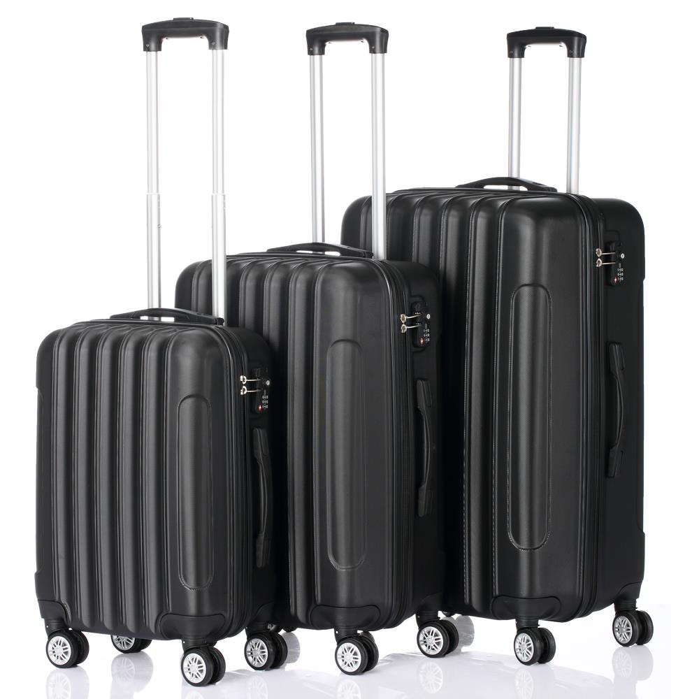 3 Piece Nested Spinner Suitcase Luggage Set with TSA Lock, Black