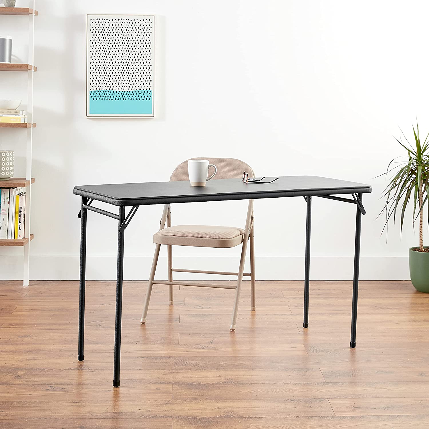 Vinyl Top Folding Table, Black