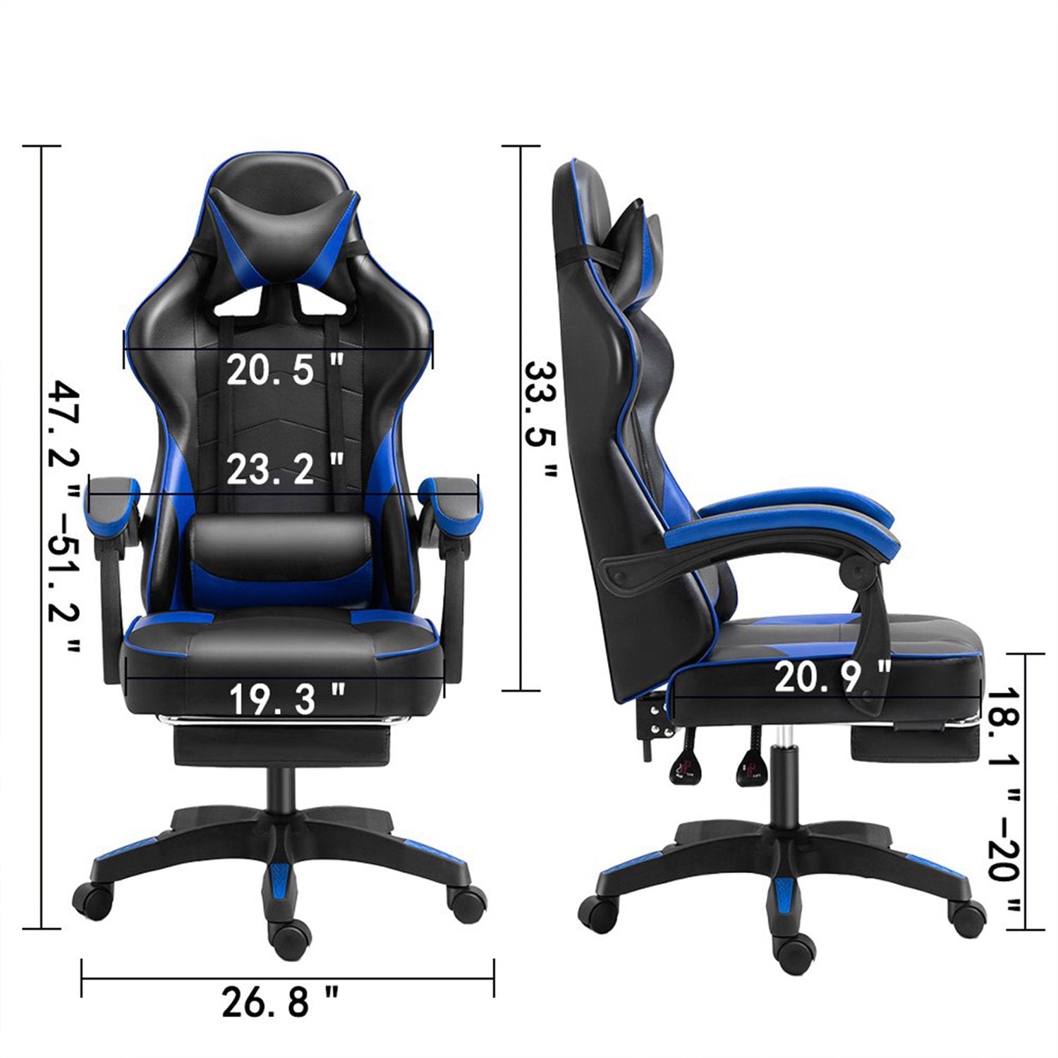 Gaming Chair Racing High Back Office Chair with Footrest Blue