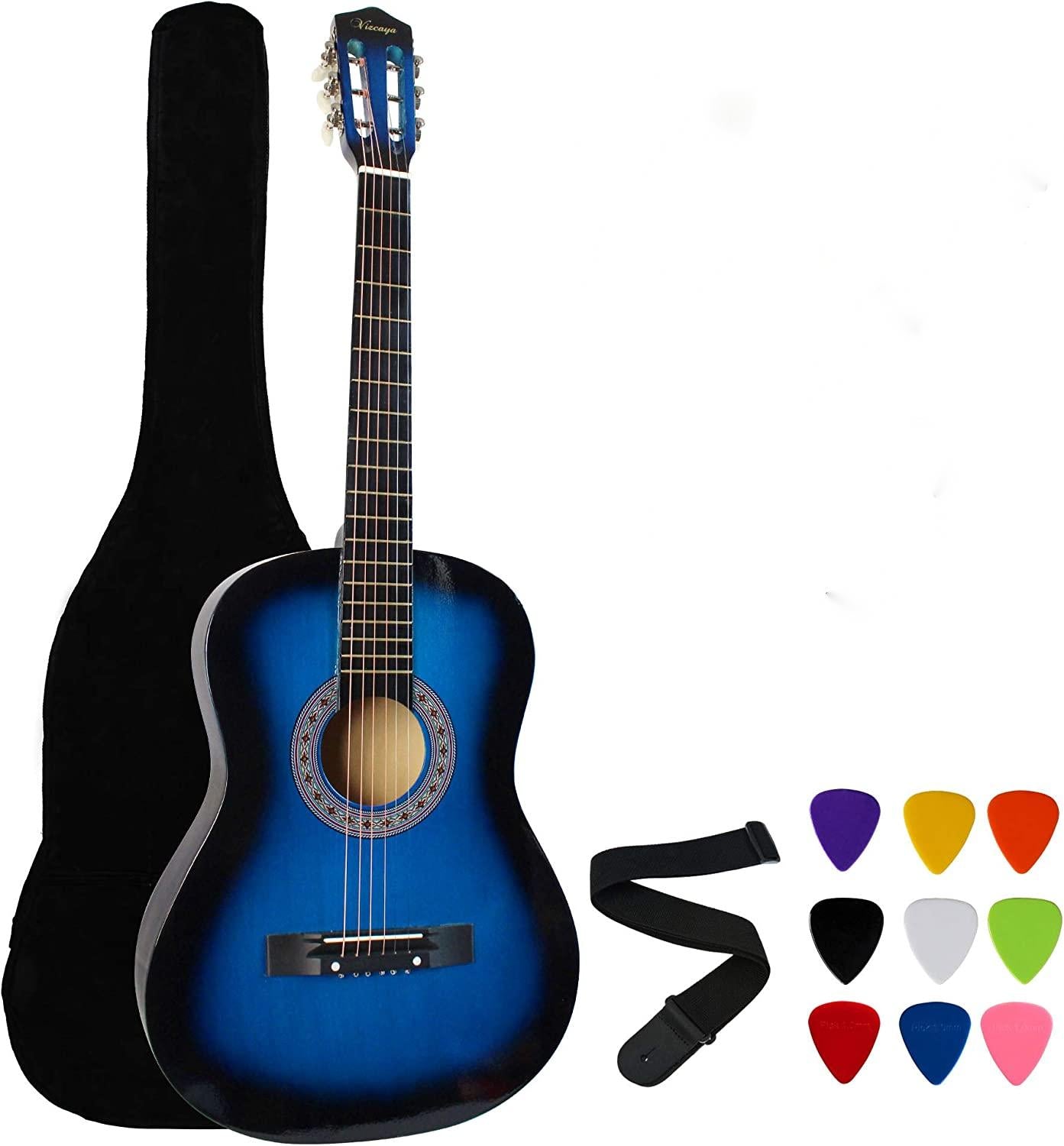 38in Acoustic Guitar for Starter Beginner with Gig Bag, Strap, Tuner and Pick, Blue
