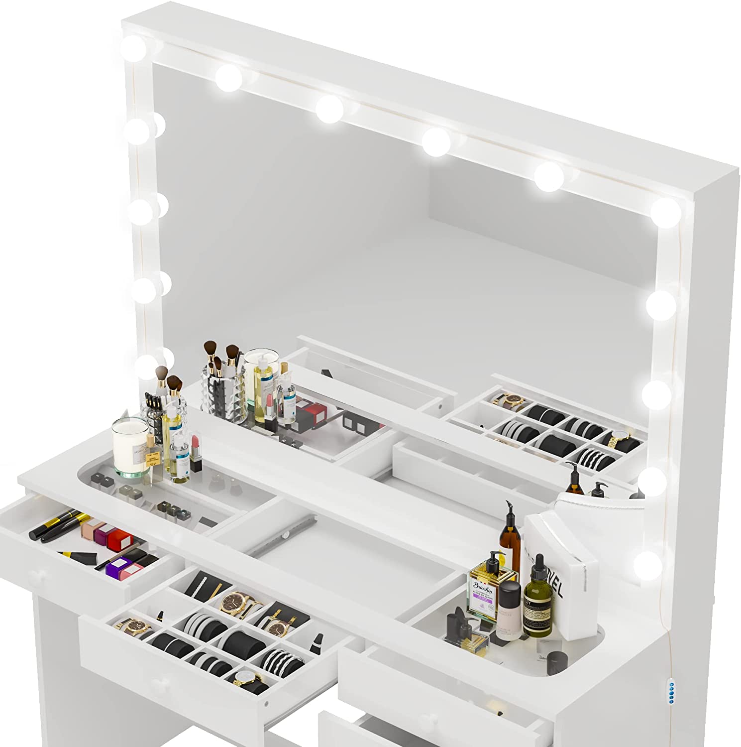 Serena Modern Makeup Vanity with Hollywood Lights Bulbs Add-On