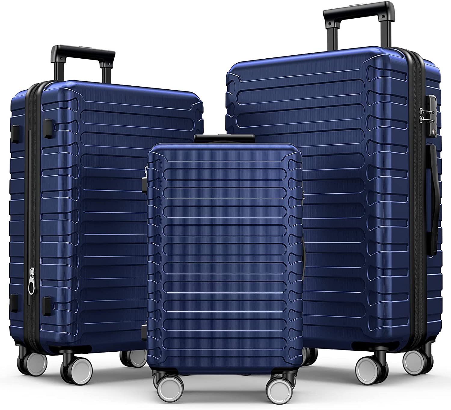 3-Piece Nested Spinner Suitcase Luggage Set with TSA Lock, Deep Blue