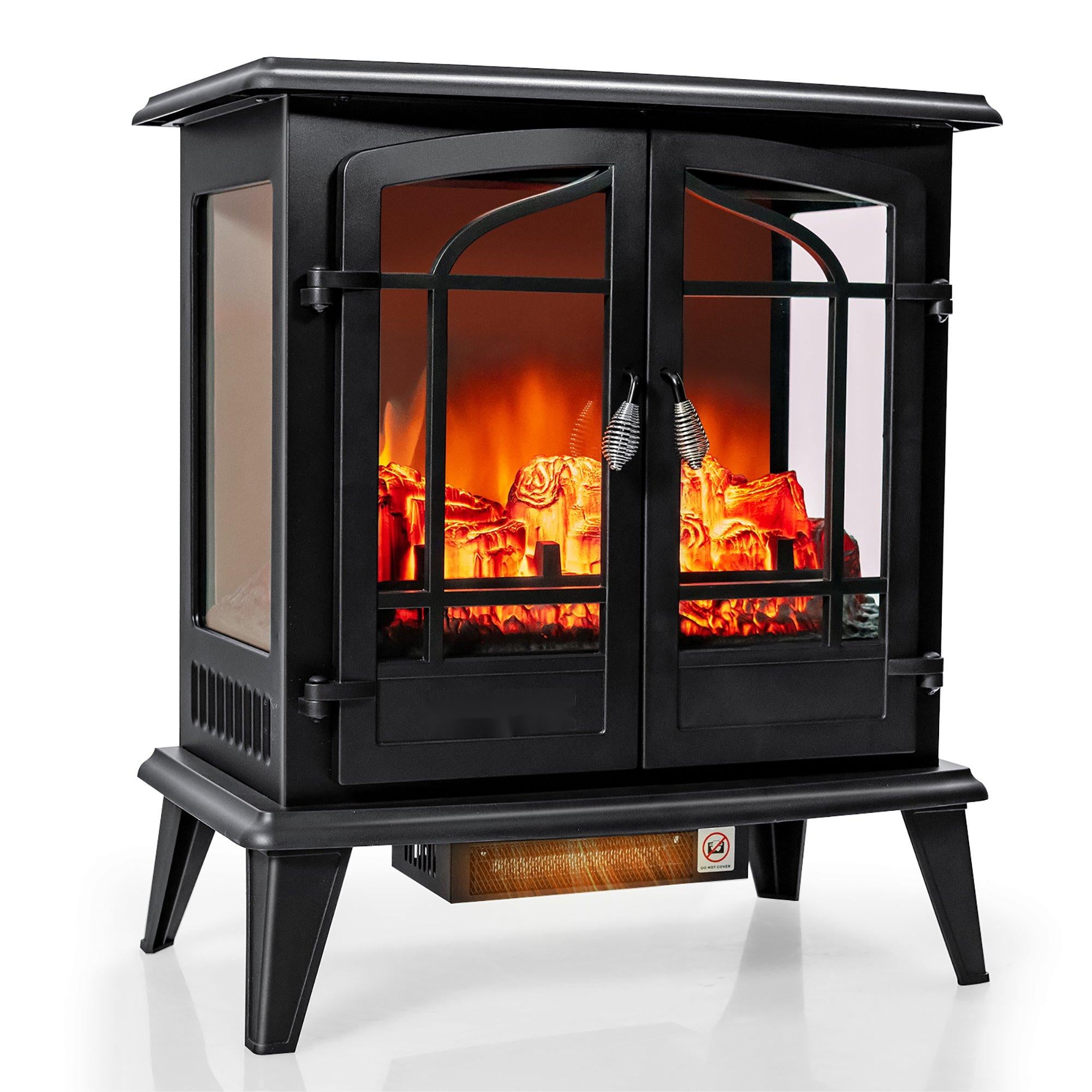 25in Freestanding Electric Fireplace Heater Stove W/ Realistic Flame effect 1400W